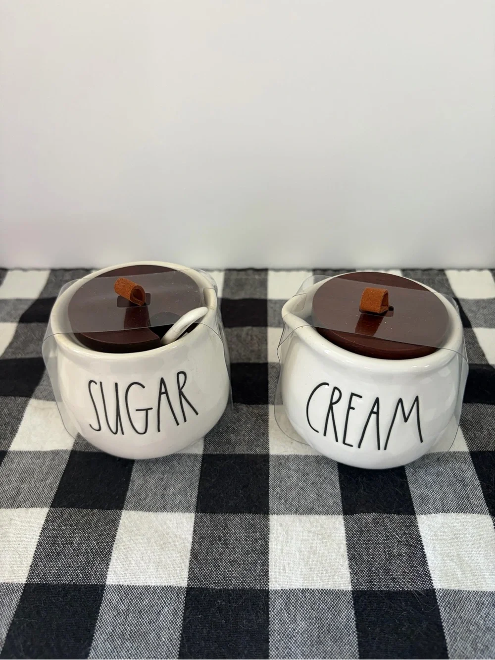Rae Dunn White Ceramic Sugar & Cream Set with Brown Lids